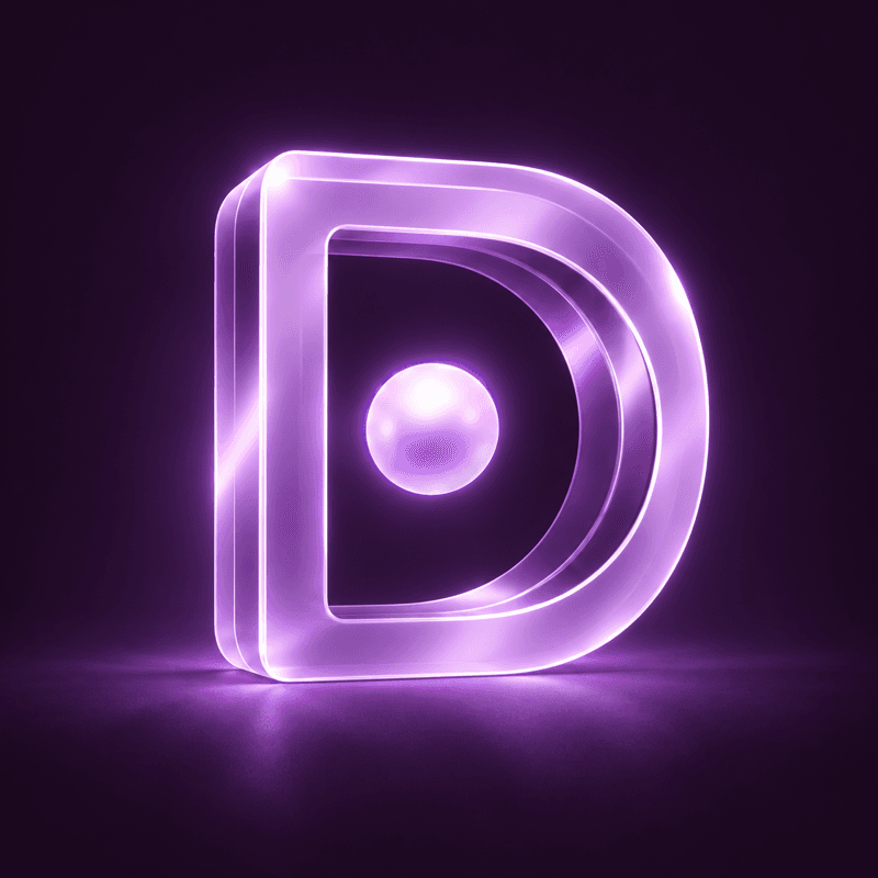 Dimensional purple D and glowing dot