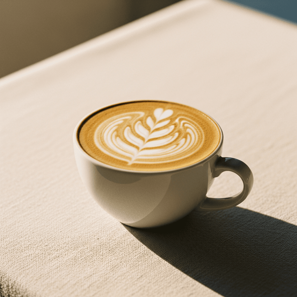 Prism café campaign sample: a ceramic coffee cup in studio light, staged for review