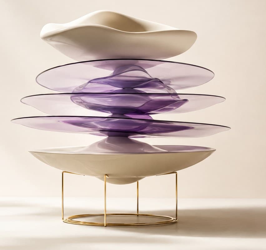 Auaha evidence vessel — violet sculptural vessel on warm paper.